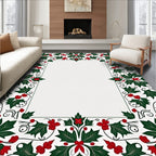 Festive Green Red Holly Border Rug