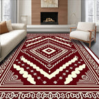 Deep Red Cream Geometric Diamond Medallion Rug