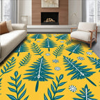 Teal Pine Tree Floral Yellow Background Rug