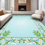 Pale Blue Floral Vine Border Rug