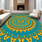 Teal Yellow Sunburst Mandala Rug
