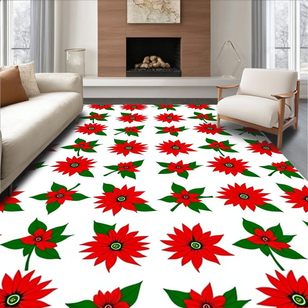 Festive Red Poinsettia Garland Rug