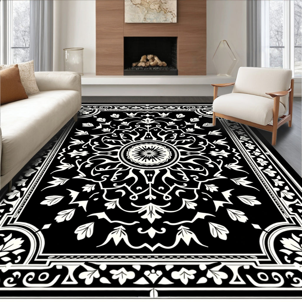 Classic Monochrome Floral Scroll Rug