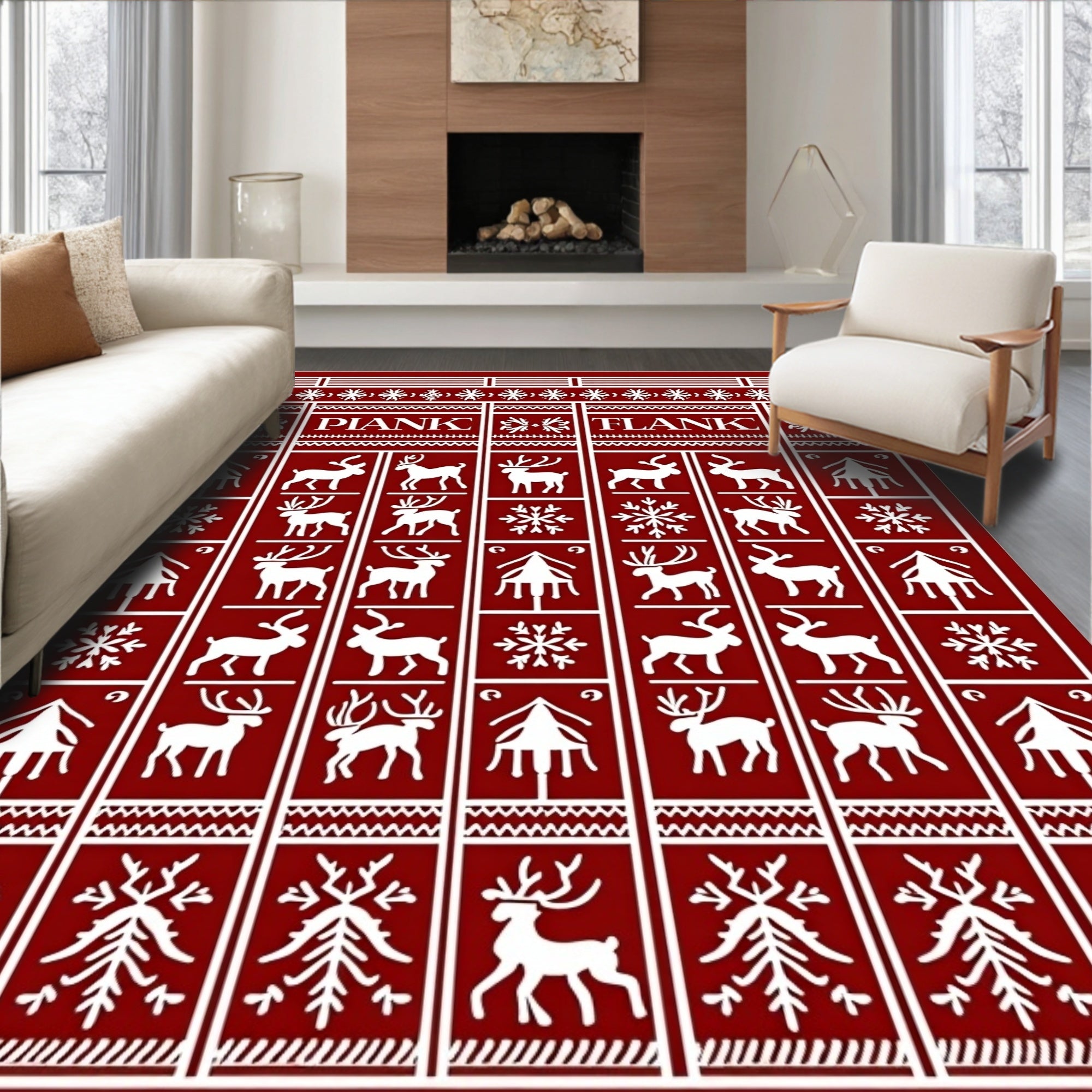 Crimson Deerflake Winter Nordic Rug