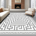 White Labyrinth Geometric Border Rug