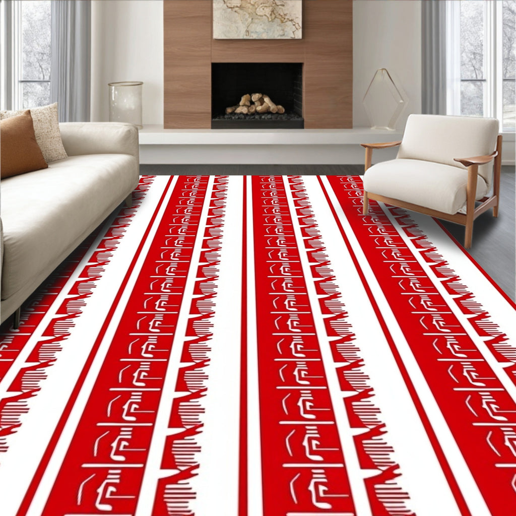 Bold Red Geometric Tribal Stripes Rug
