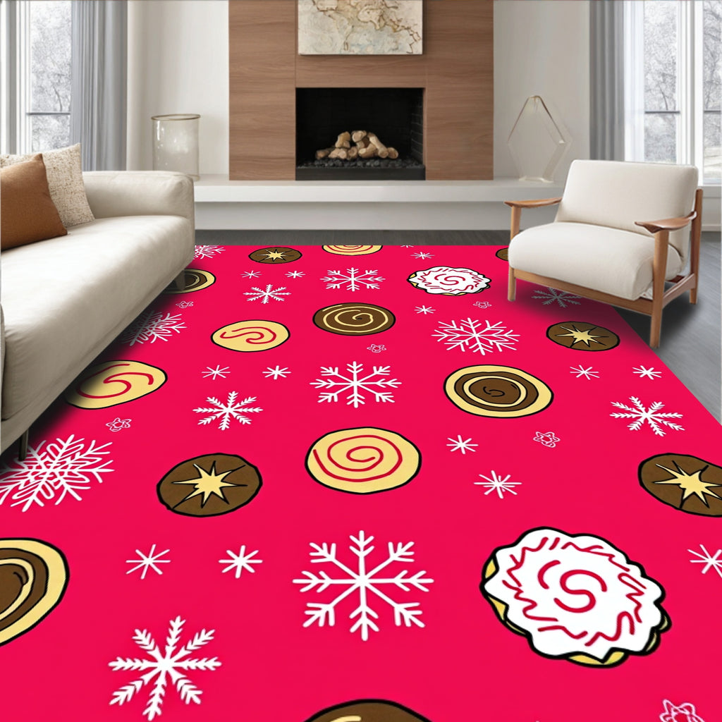 Red Cream Swirl Snowflake Cookies Rug