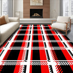 Bold Red Black Plaid Checks Rug