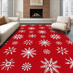 Red White Snowflake Winter Snowscape Rug