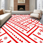 Red White Geometric Floral Line Rug