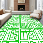 Bright Green Linear Maze Composition Rug