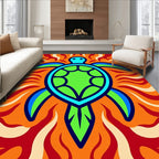 Vibrant Blue Green Turtle Fire Rug