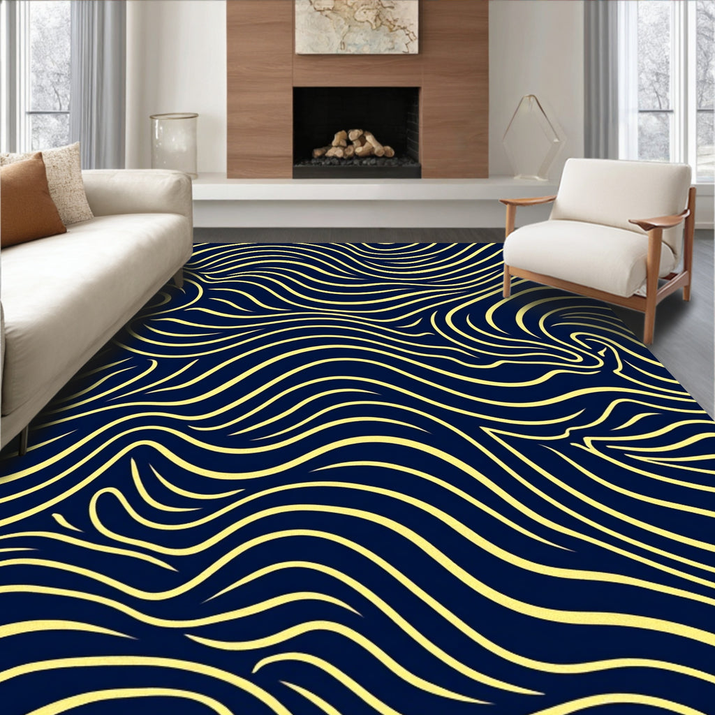Intertwined Swirls Navy Yellow Rug
