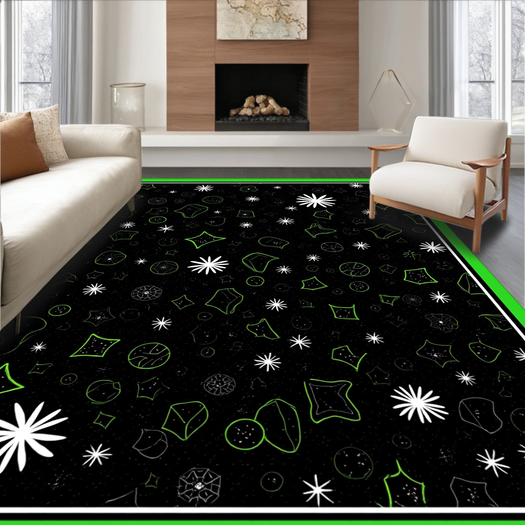 Black Cosmic Starburst Scatter Rug