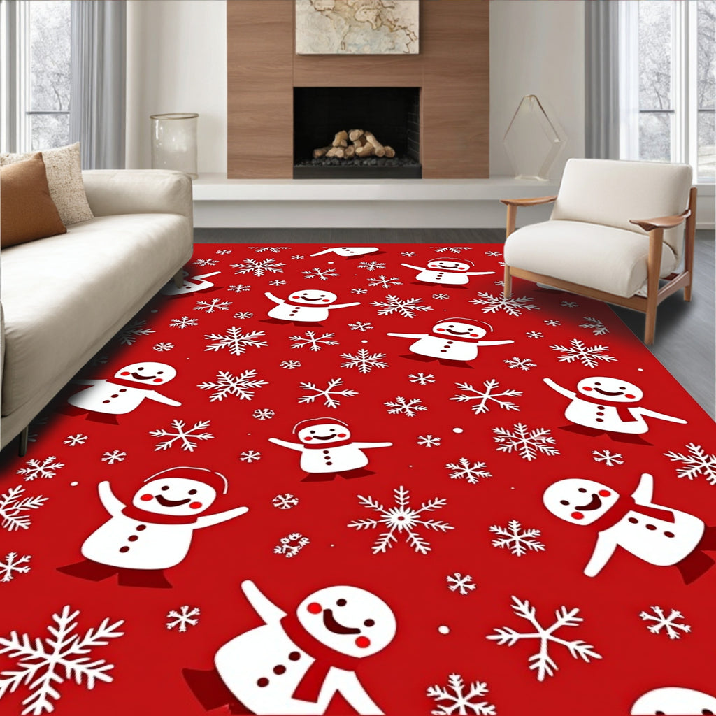 Red Snowman Snowflake Celebration Rug