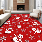 Red Snowman Snowflake Celebration Rug