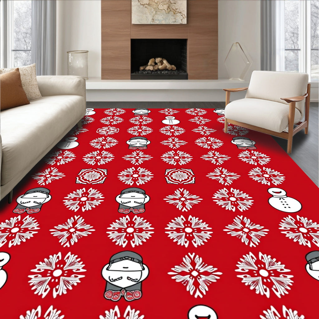 Christmas Snowmen Snowflake Pattern Rug