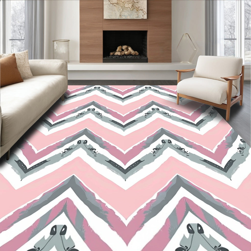 Pink Gray Chevron Flamingo Watercolor Rug