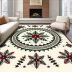 Crimson Green Starburst Mandala Rug