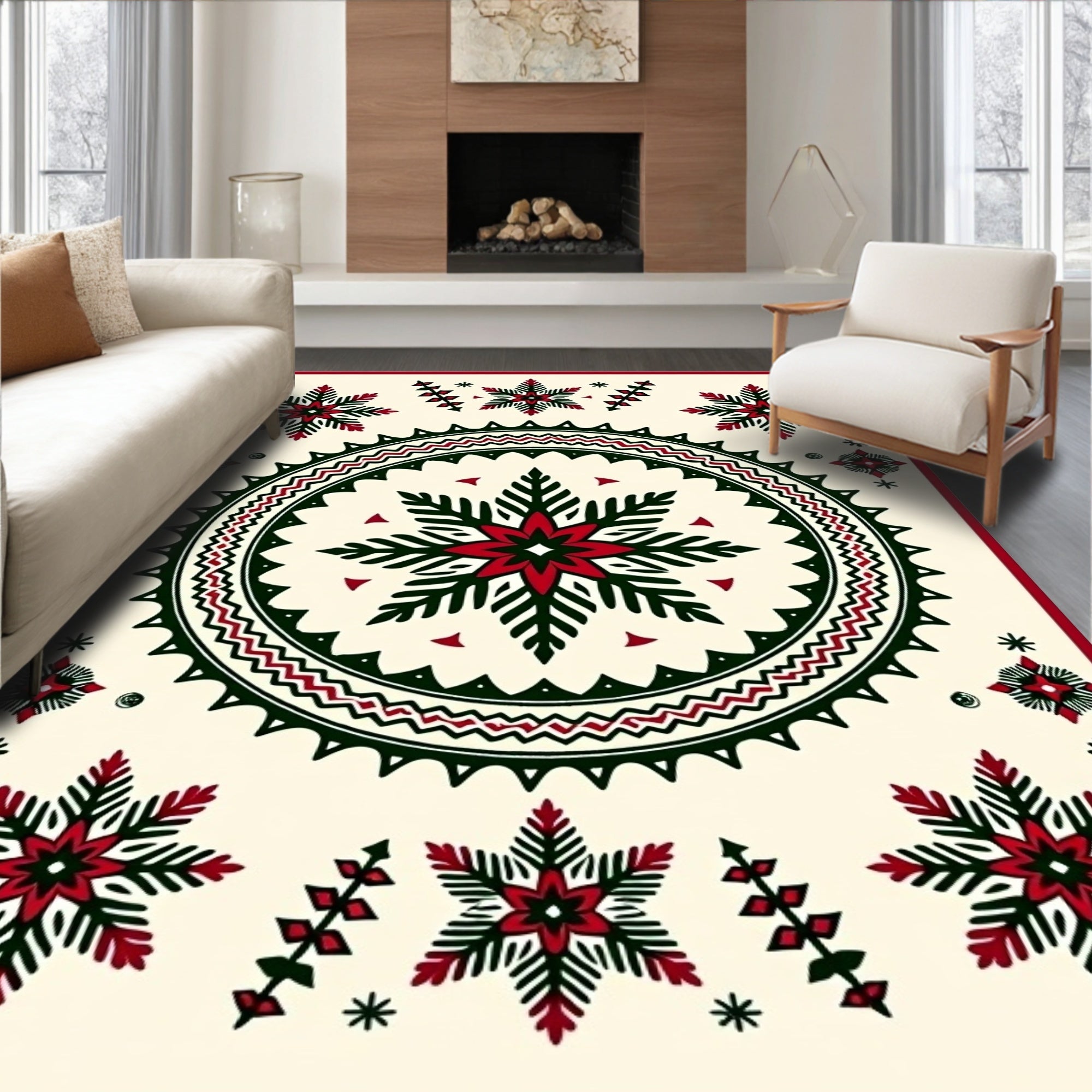 Crimson Green Starburst Mandala Rug