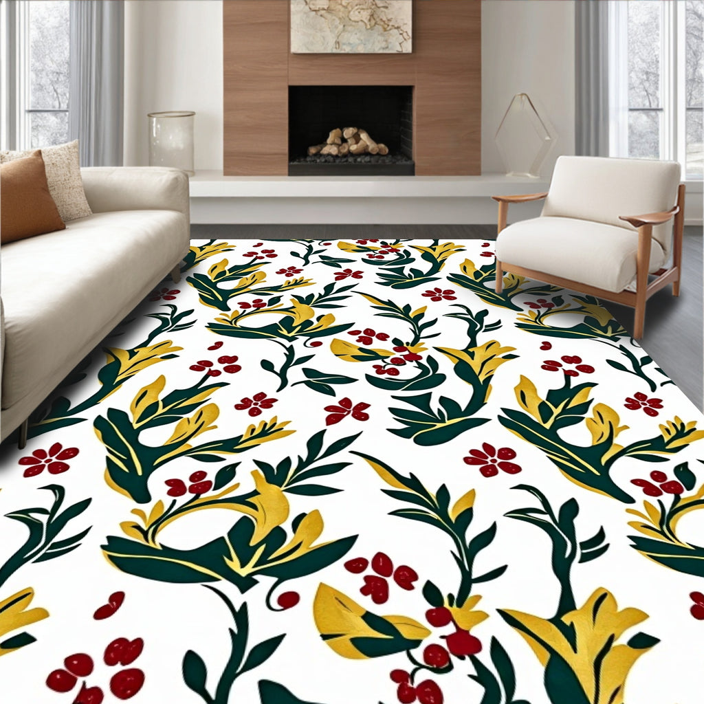 Rich Scarlet Berry Botanical Whimsical Rug