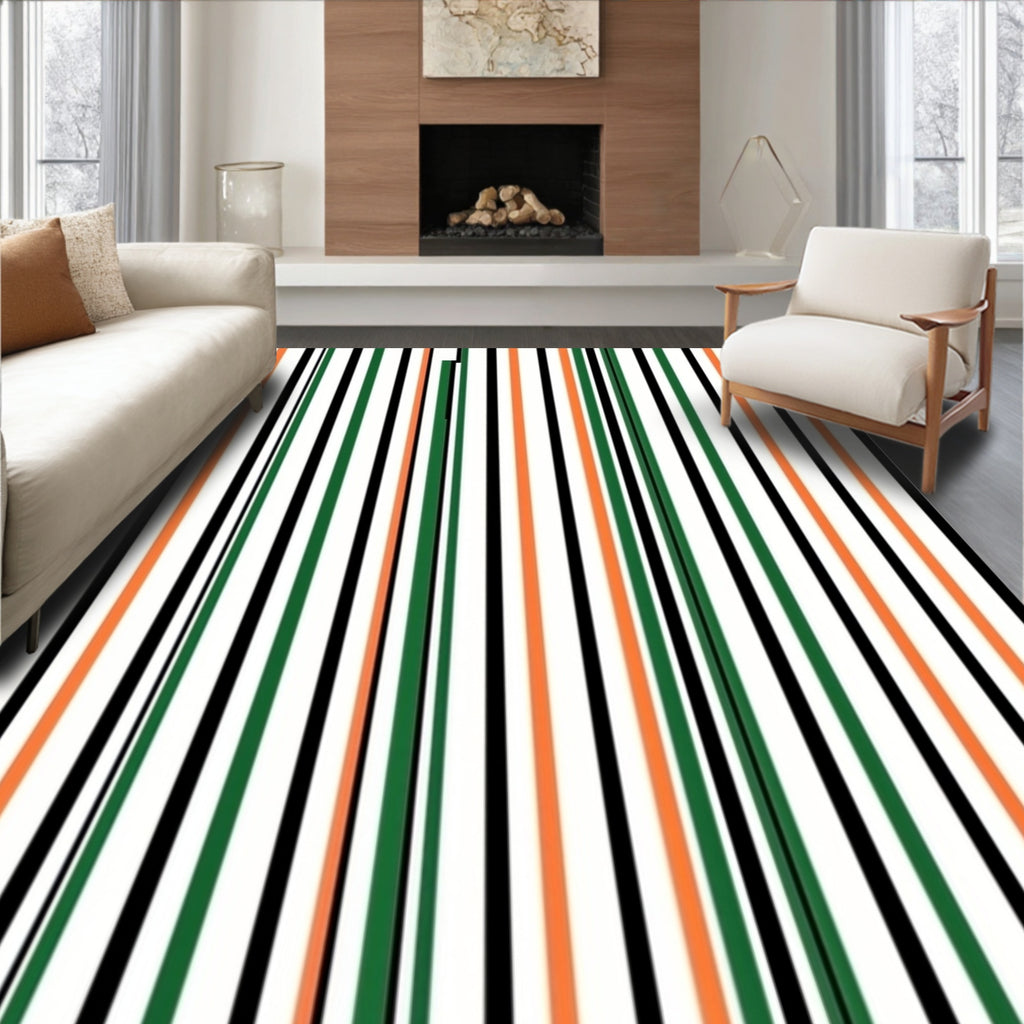 Bold Orange Black Green Stripe Accent Rug