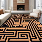 Orange Black Maze Geometry Rug