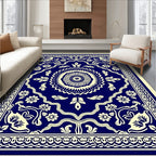 Deep Blue Floral Medallion Rug