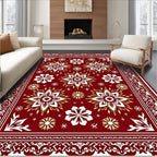 Crimson Floral Medallion Bordered Rug