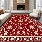 Festive Red Gingerbread Snowflakes Border Rug