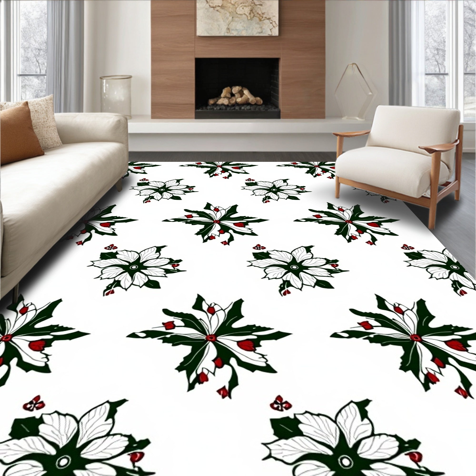 Crimson Green Floral Starburst Rapport Rug