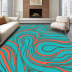 Coral Swirl Aqua Curving Lines Rug