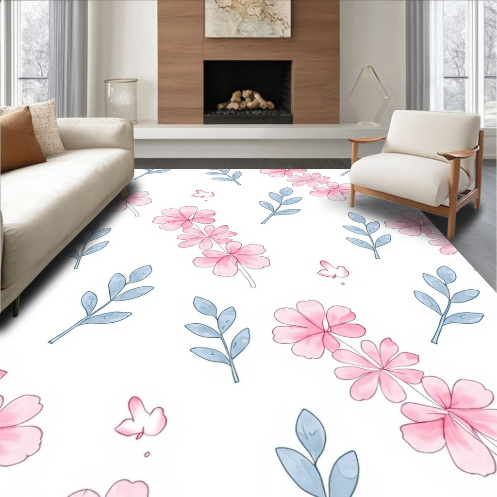 Pink and Blue Blossom Branches Rug