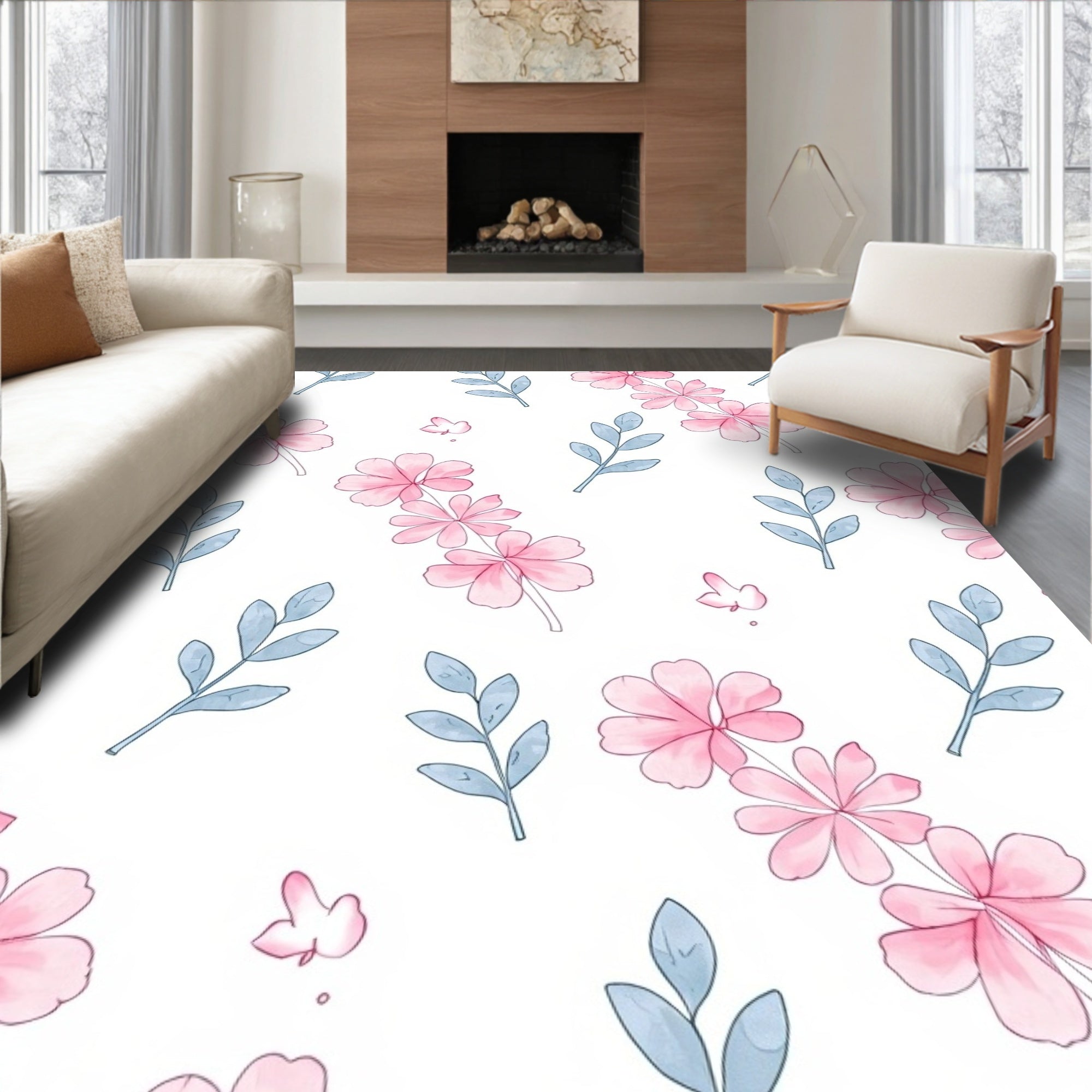 Pink and Blue Blossom Branches Rug