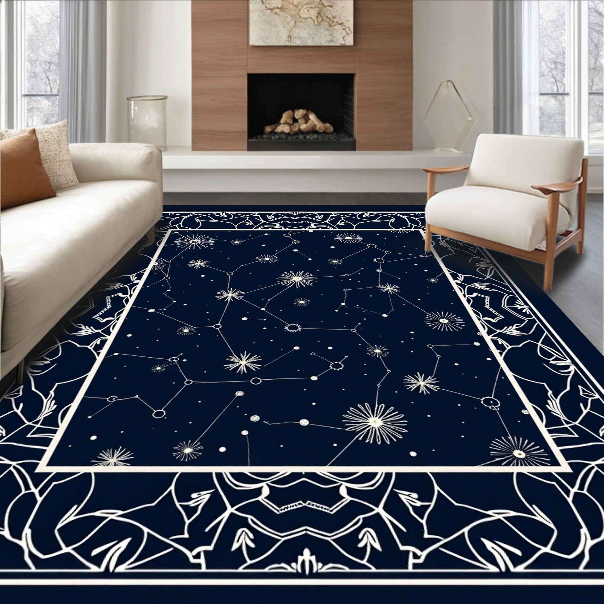 Navy Constellation Celestial Mandala Rug