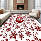Red Santa Face Snowflakes Swirls Rug