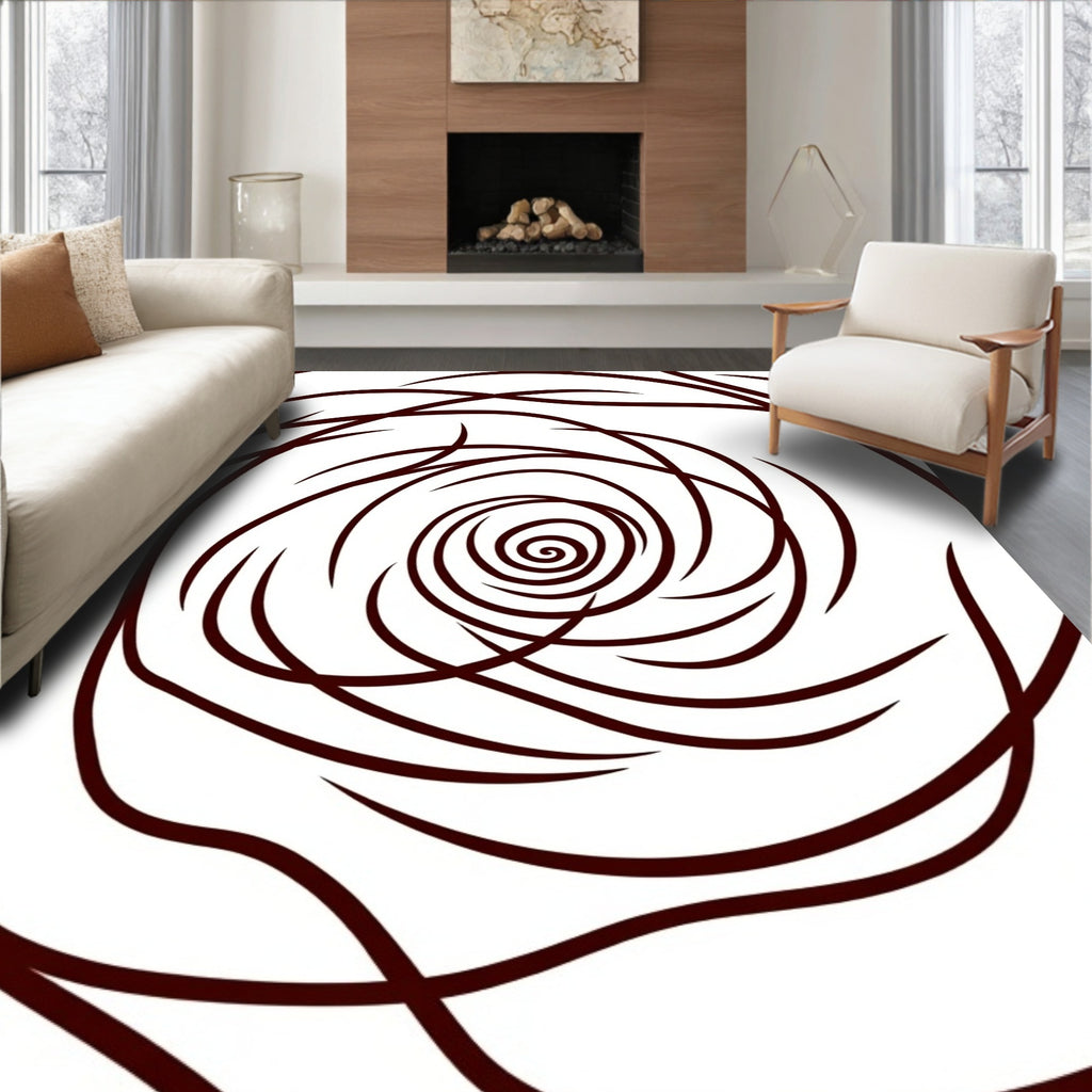 Deep Crimson Swirl Abstract Rug