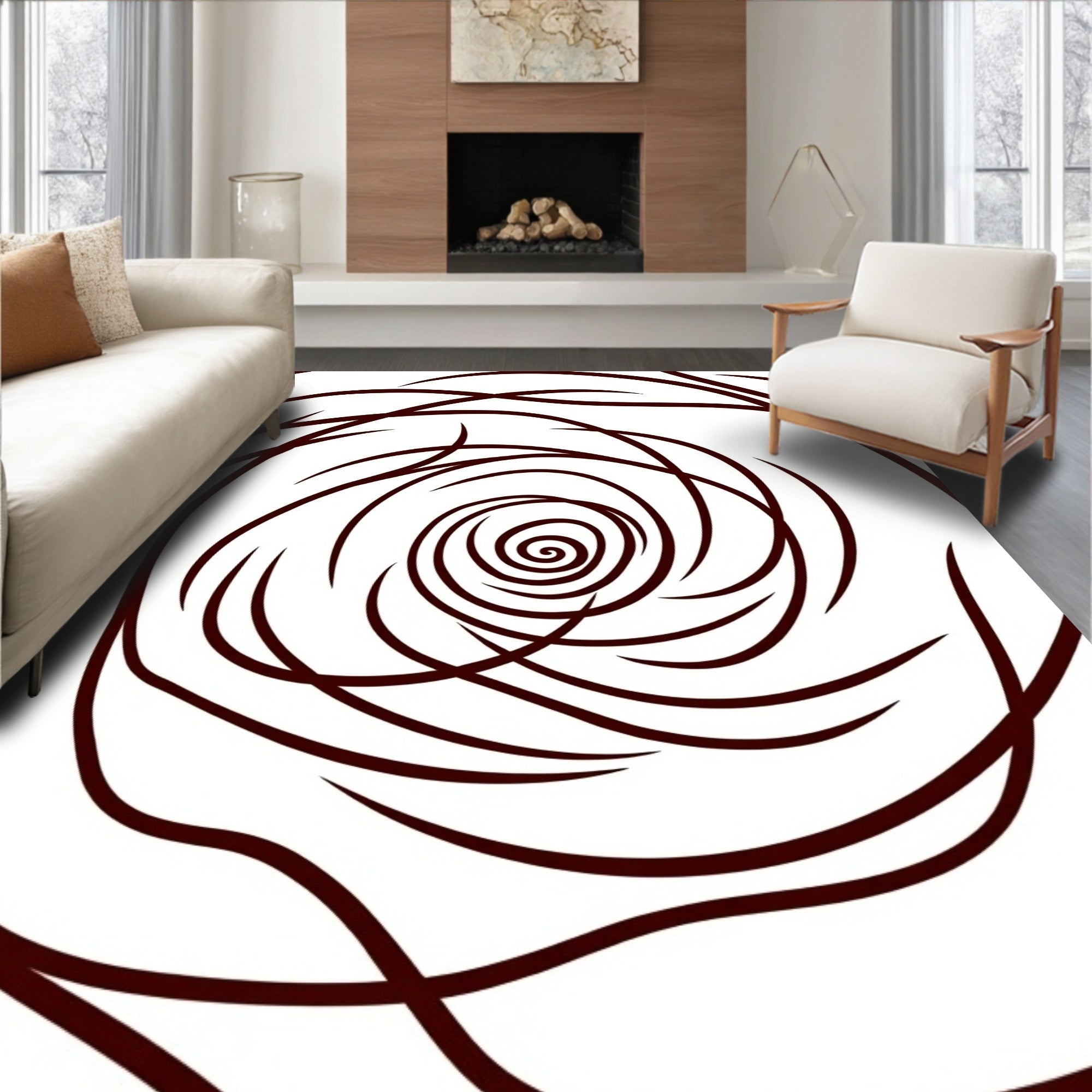Deep Crimson Swirl Abstract Rug