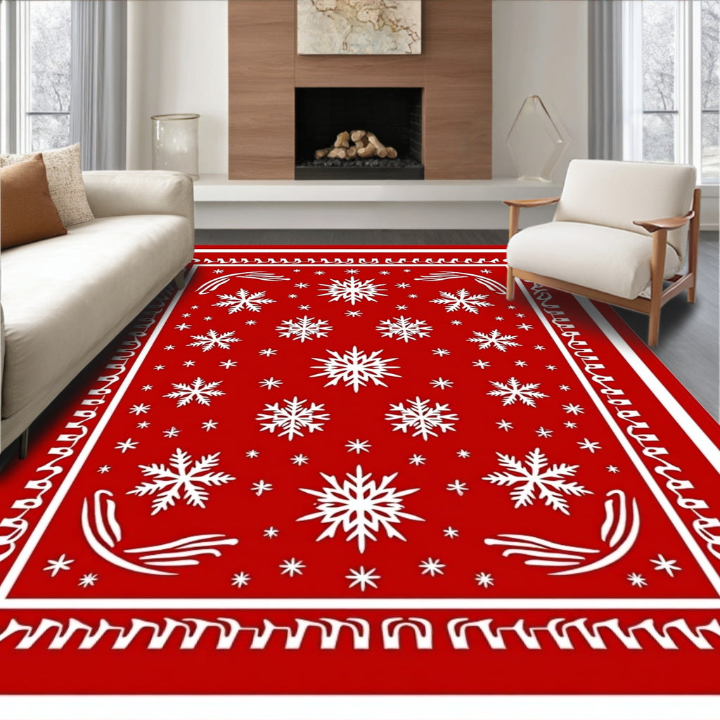 Festive Red Snowflake Medallion Rug