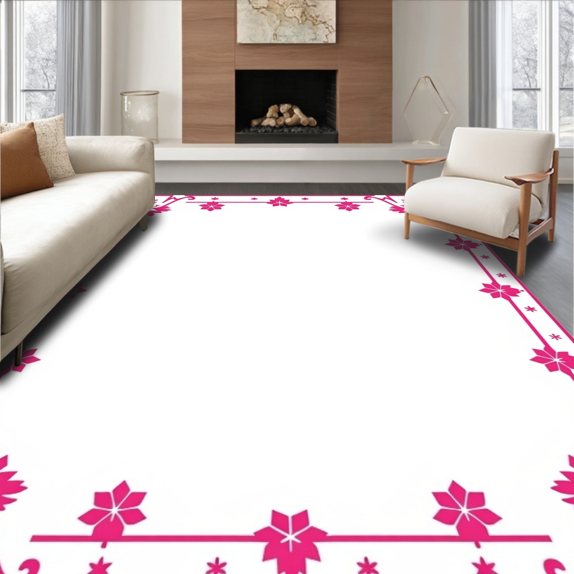 Hot Pink Snowflake Festive Border Rug