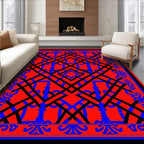 Bold Red Black Blue Interlocking Geometric Rug