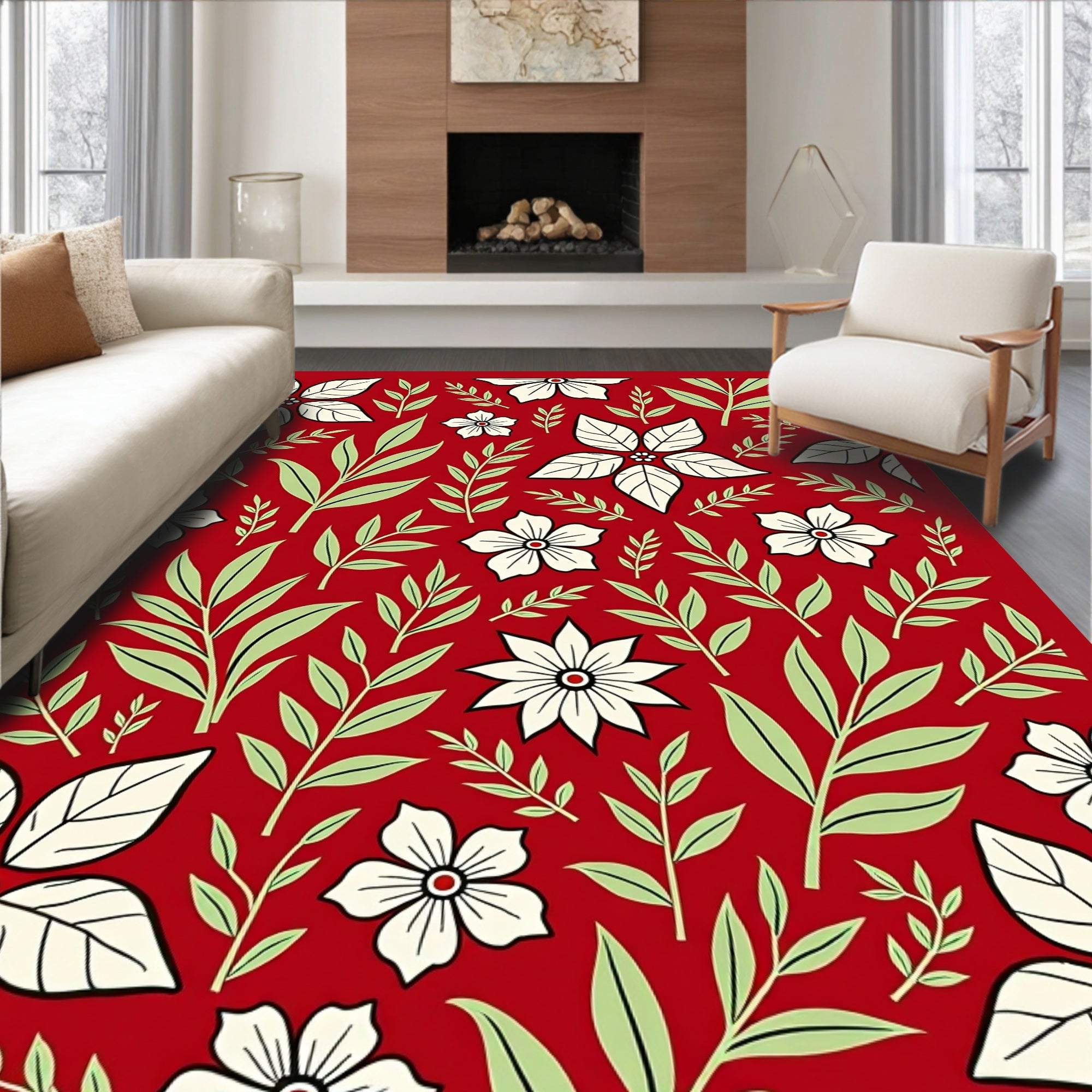 Crimson Poinsettia Leaf Garden Rug