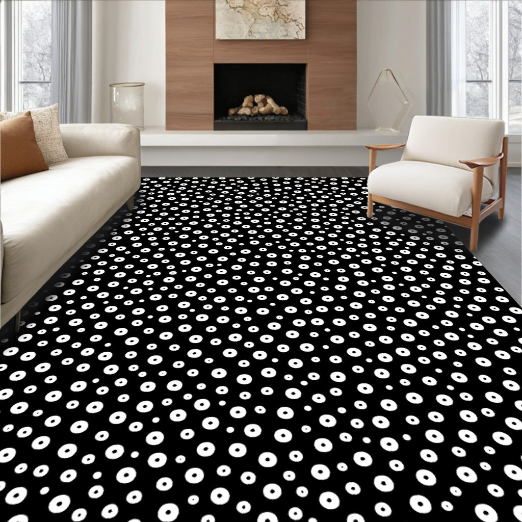 Black White Scattered Dot Rug