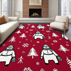 Festive Red Snowman Snowflake Forest Rug