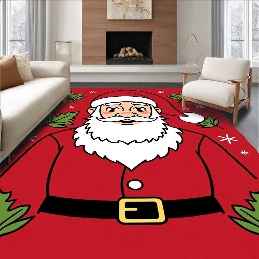 Classic Santa Claus Holly Garland Rug