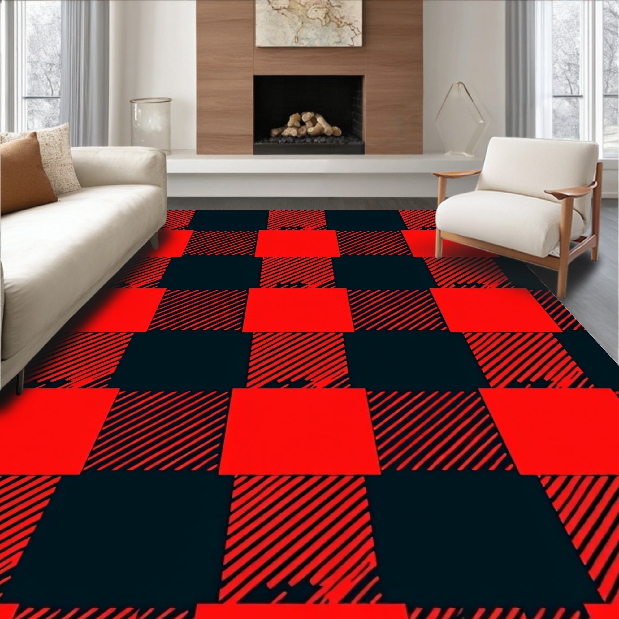 Bold Red Checkered Plaid Rug