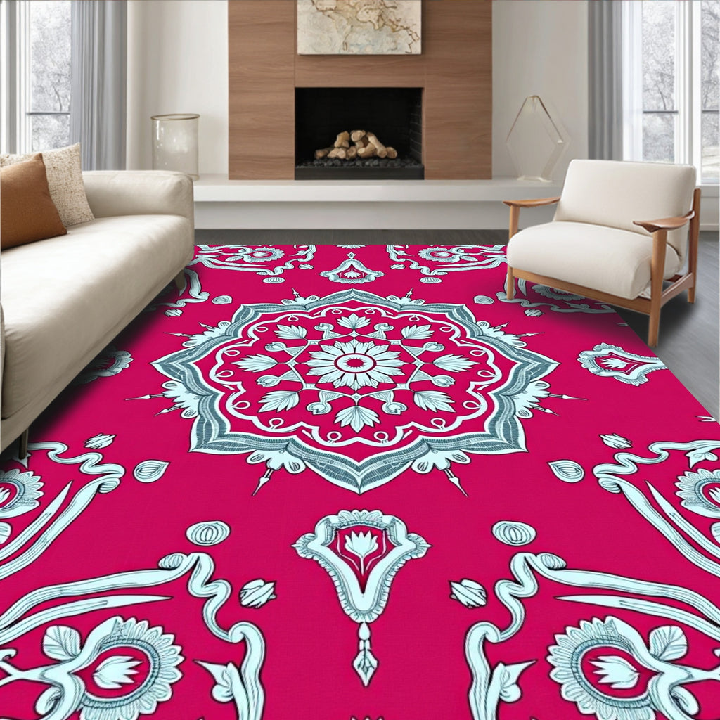 Vibrant Pink Floral Medallion Art Rug
