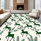 Forest Green Silhouette Deer with Pine Branch Antlers Rug