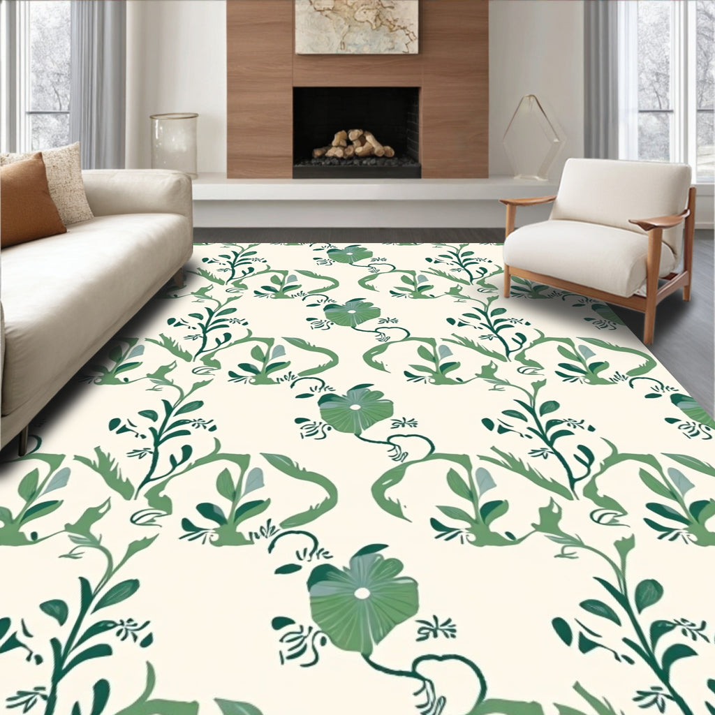 Verdant Green Vine Floral Arrangement Rug