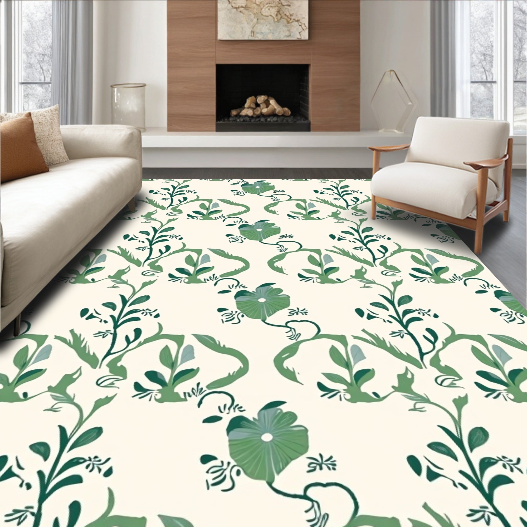 Verdant Green Vine Floral Arrangement Rug